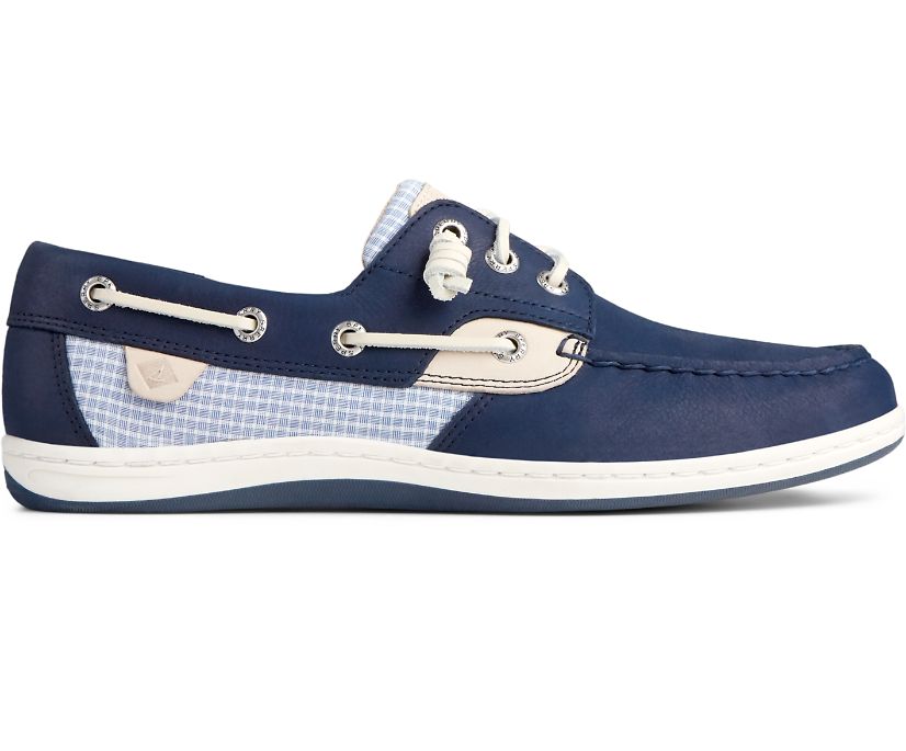 Sperry Songfish Mini Check Boat Shoes - Women's Boat Shoes - Navy [UC1583942] Sperry Top Sider Irela